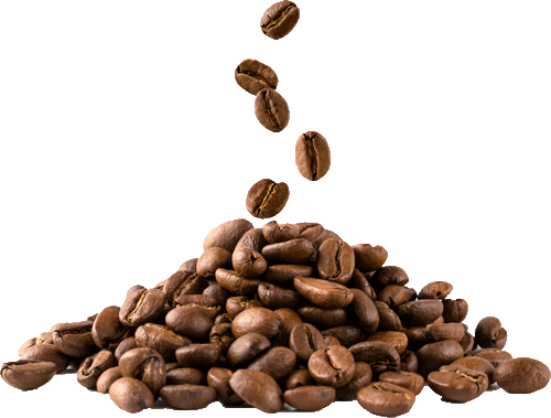 Coffee beans falling into a neat pile.