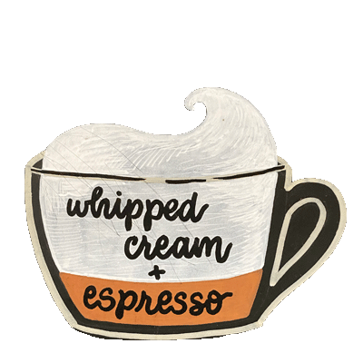 A sketch drawing of espresso con panna shows whipped cream plus espresso.